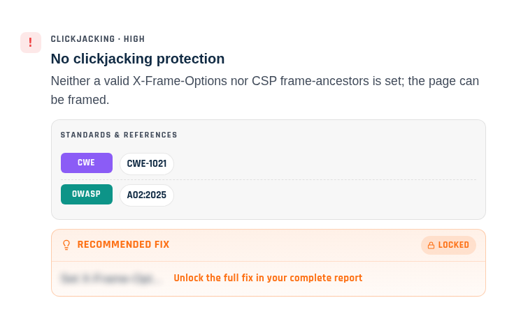 QRedSentinel report finding: CWE-1021 Improper Restriction of Rendered UI Layers (Clickjacking)